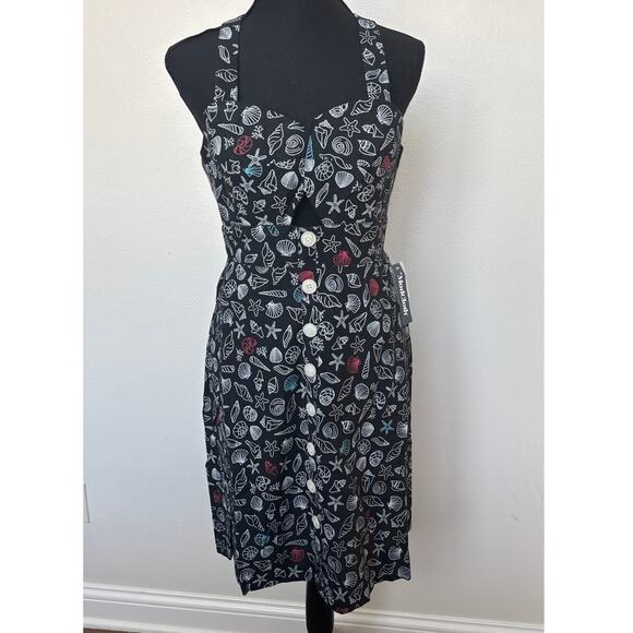 Modcloth Seashore Spectacular Linen Midi Dress Cutout Black Seashell Sz 6 NWT - Picture 3 of 11